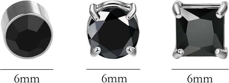 NEWITIN 6 Pairs Stainless Steel Magnetic Stud Earrings for Men Clip on Earring Magnetic Earring Unisex Non Piercing CZ Magnet Studs Diamond Earrings for Women Men - Image 2